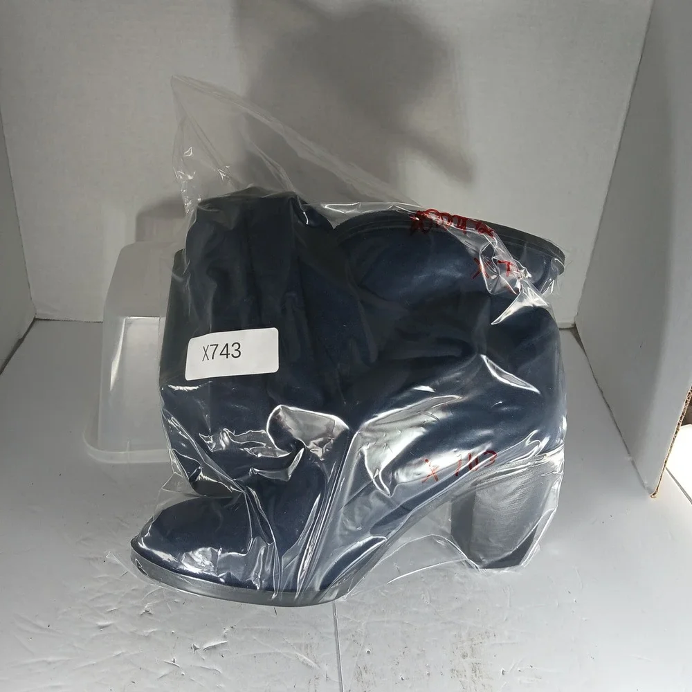 Forever Over The Knee Slouchy Boots 10 Navy Blue Faux Suede Block Heel Tie Back‎